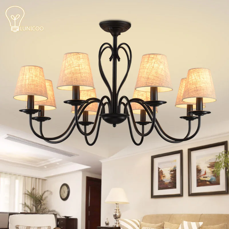

LUNICOO Creative Pendant Lights Iron lamp body Linen lampshade 6/8/10 holders E14 ceiling lamp holder  for bedroom Living room