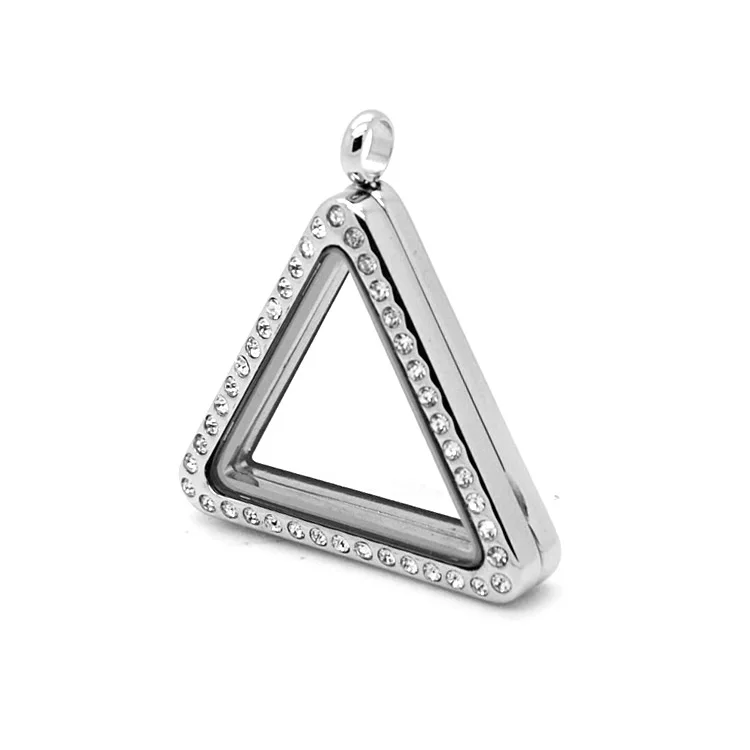 

316L stainless steel material triangle shape floating glass memory locket on sale