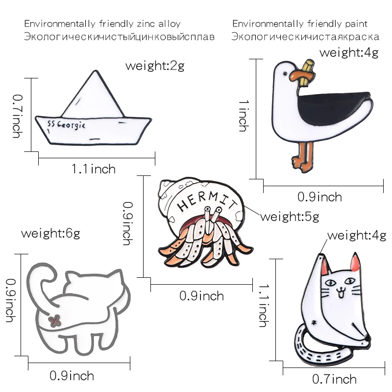 Qihe Ювелирные изделия Белый заколки с животными «птички», «кошки» лодка отшельник Броши Эмаль на булавке на значки Для мужчин Для женщин ювелирные подарки