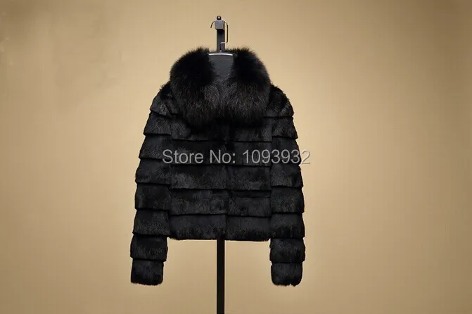 Зимнее женское пальто из искусственного меха кролика воротник из искусственного меха лисы 4XL 5XL размера плюс толстое меховое Болеро в полоску короткая черная куртка