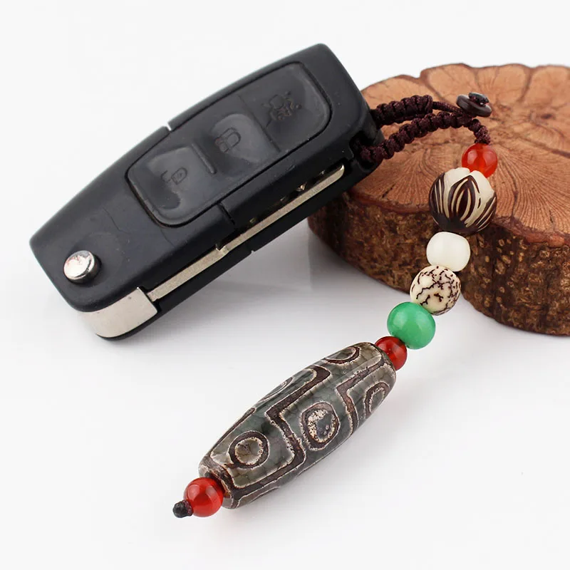 

WEIYU Tibetan Buddhist Dzi Beads Stone Keychain Bodhi Seed Prayer Beads Carve Lotus Key chains Ethnic Vintage Car Key chains
