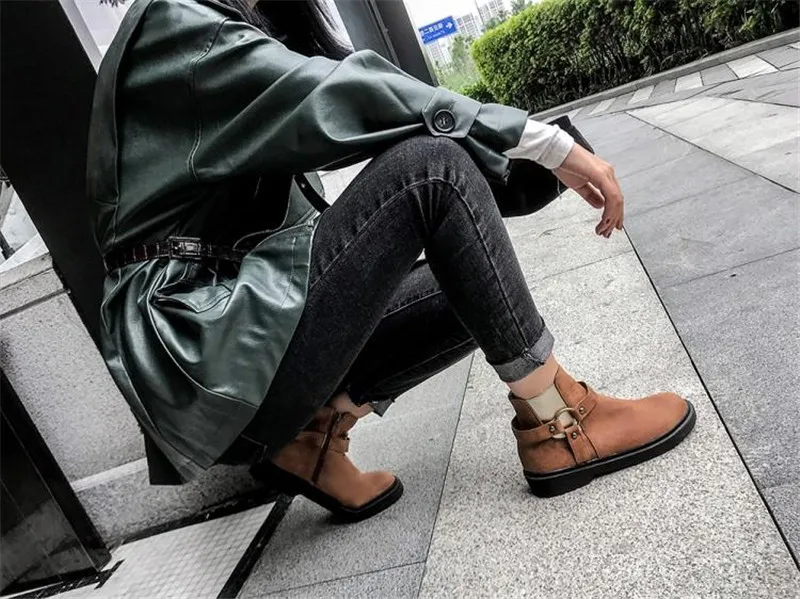 2019 Autumn Winter New Women's Boots Casual Flat Platform Ankle Boots Big Size Chelsea Boots Shoes For Woman Side Zip Lady Shoes (5)