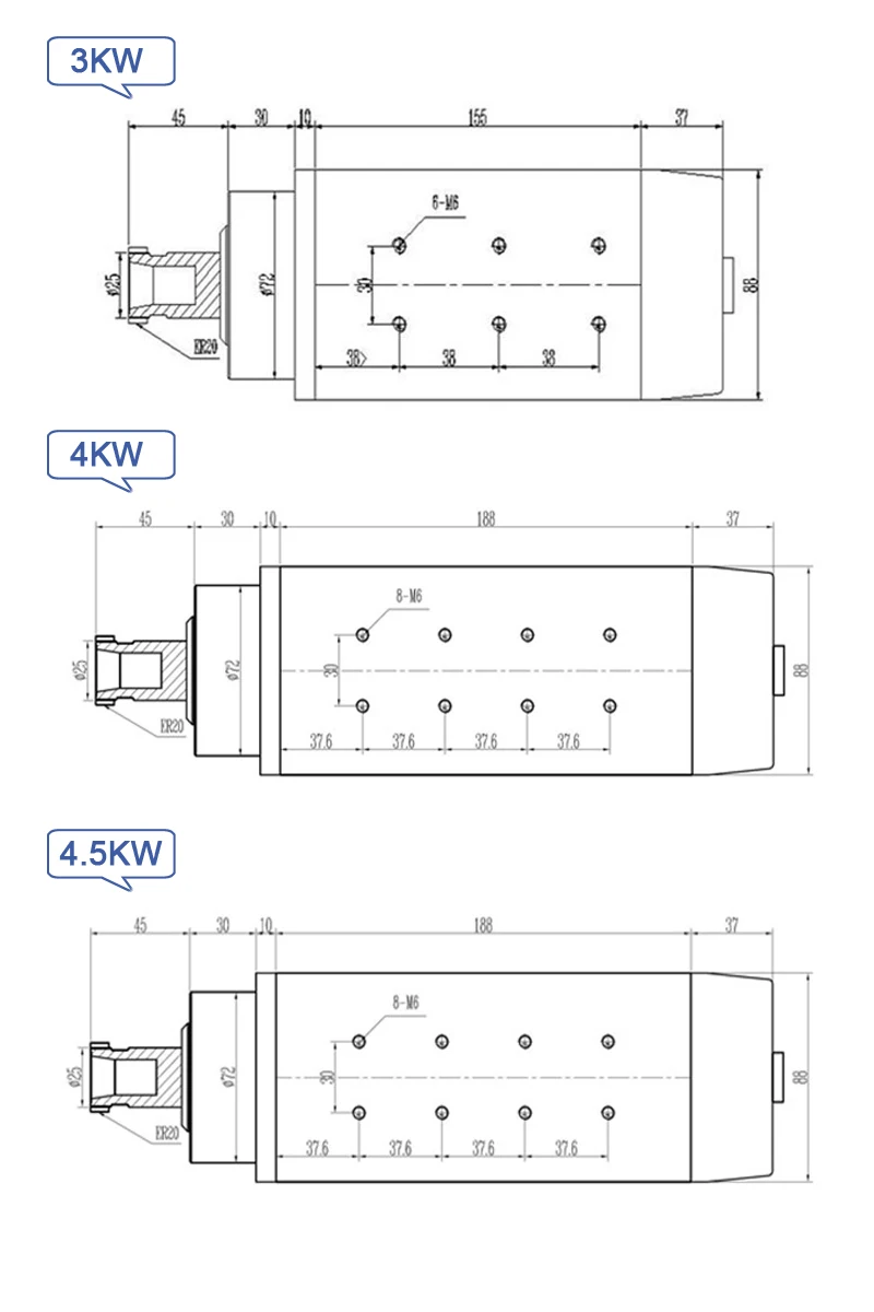 YOOCNC 3KW/4KW/4.5KW двигатель шпинделя с воздушным охлаждением с ER20 патрон для фрезерного станка с ЧПУ