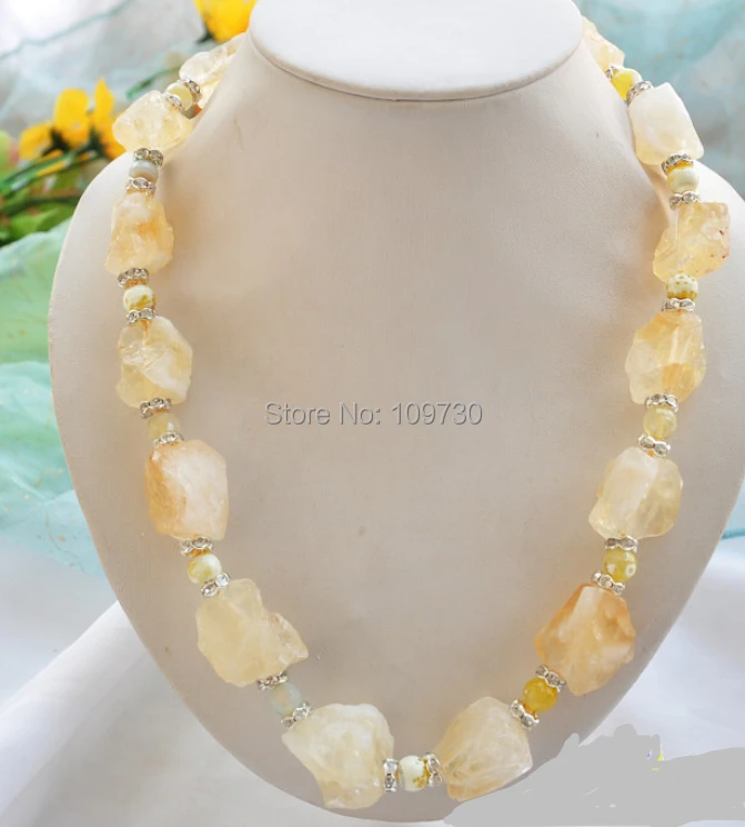 

Jewelr 003530 28MM yellow crude ore citrine bead necklace