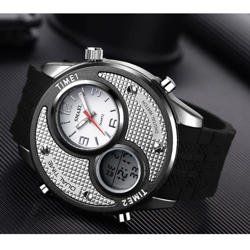 SMAE модные спортивные мужские часы люксовый бренд с двойным циферблатом мужские водонепроницаемые наручные часы Аналоговые светодиодный часы с датой