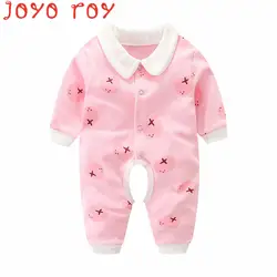 Joyo roy/хлопковая одежда с отложным воротником для малышей осенне-весенние Комбинезоны и пижамы с принтом для новорожденных детские