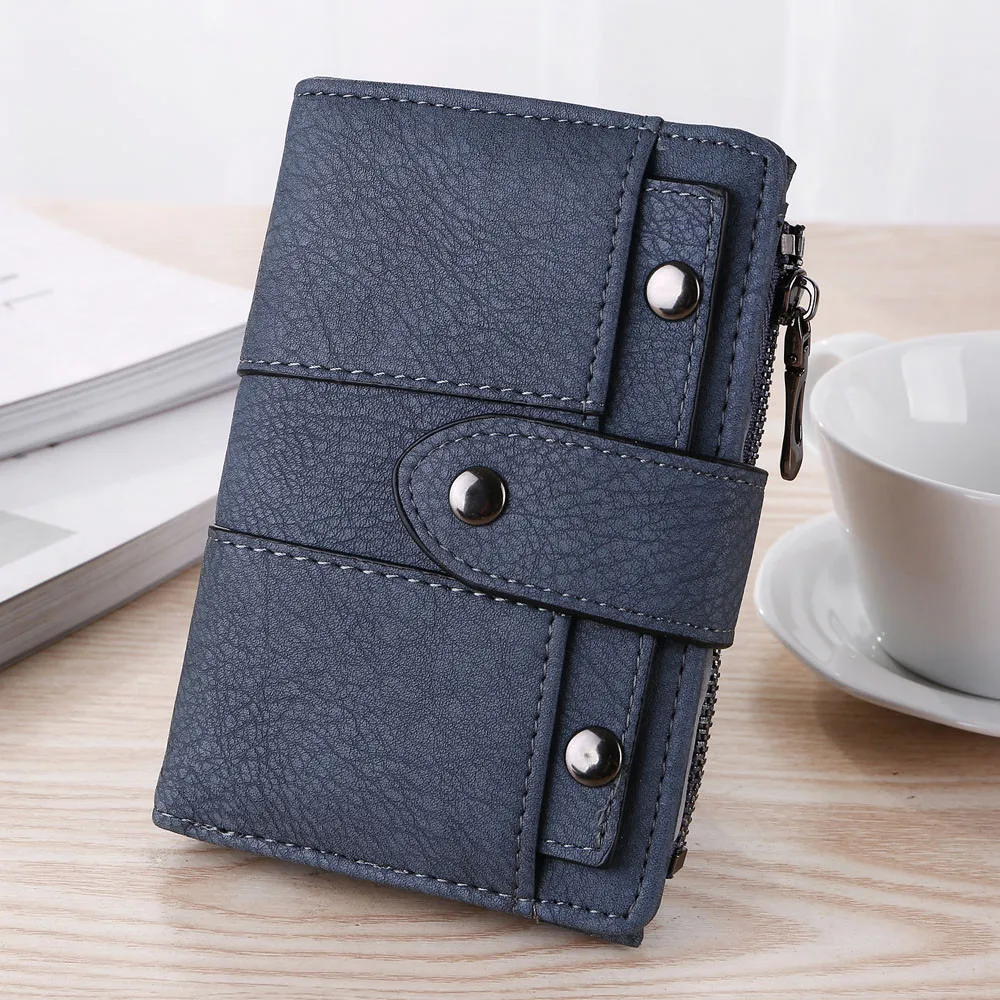 Women Simple Retro Rivets Short Wallet Zipper& Hasp Durable Money Clip Credit Card Wallet Monederos Para Mujer#BL5