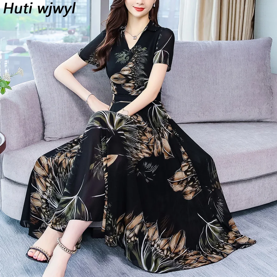 

Women Elegant Bodycon Party Vestidos 2019 Plus Size Floral Chiffon Boho Maxi Dresses Summer Vintage Beach Vacation Midi Sundress