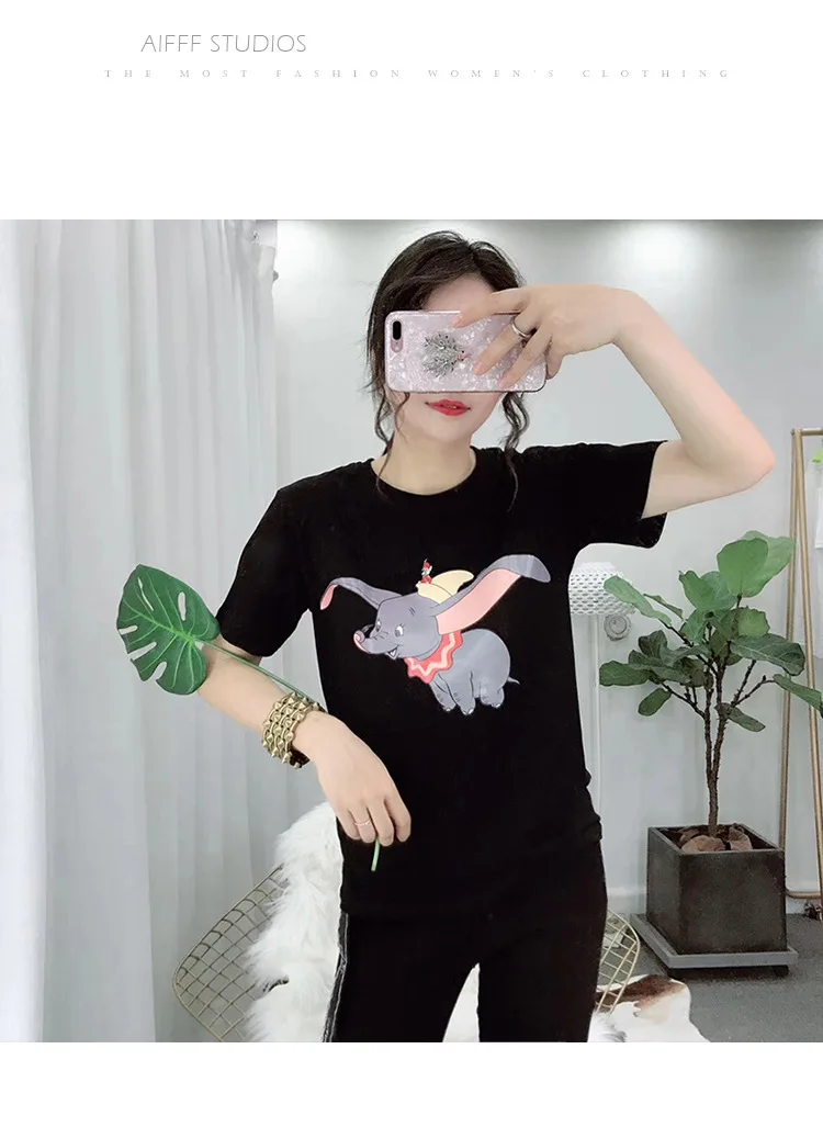 

New summer short sleeve star with floral embroidery monogram printed metallic decoration T-shirt