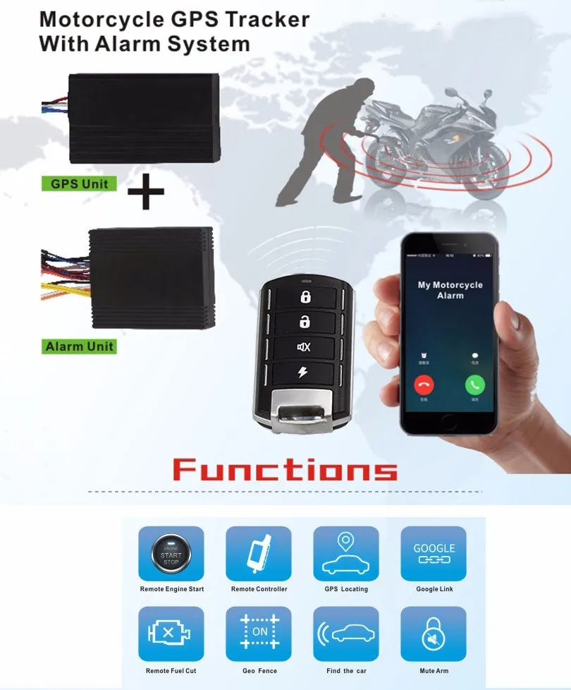 2 in 1 Motorcycle GPS Tracker + Motorbike Security Alarm system with phone APP 721047023233 eBay