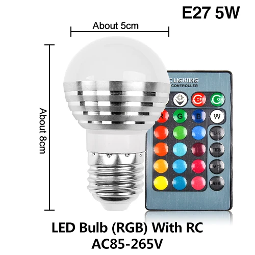 E27 E14 RGB светодиодный светильник 3 Вт 5 Вт 10 Вт цветной магический Точечный светильник с дистанционным управлением с регулируемой яркостью 24key светодиодный ночник 220В 220В праздничный бар - Испускаемый цвет: E27 5W With RC