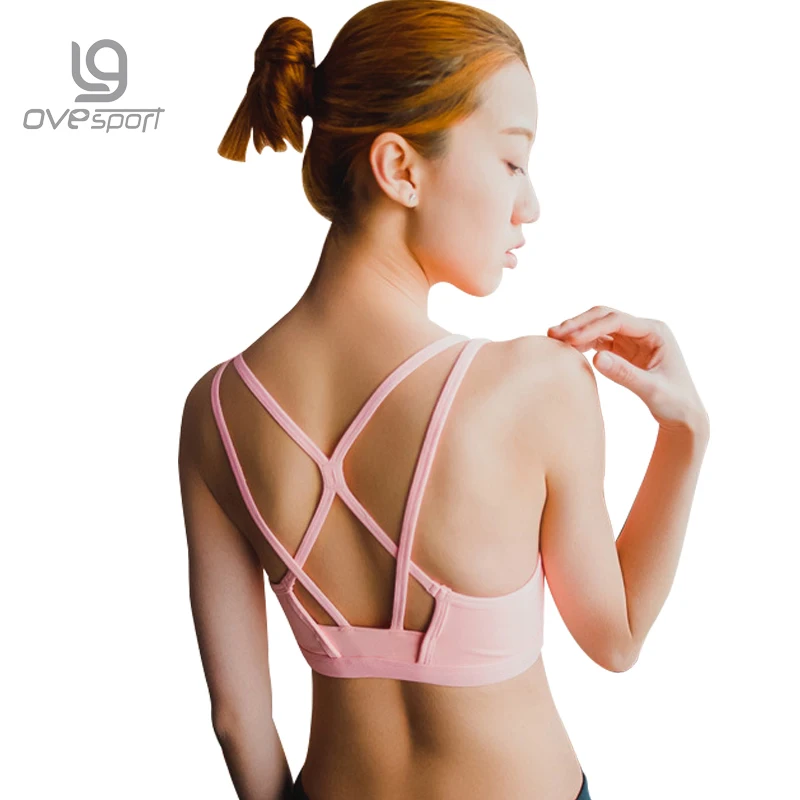 Ovesport Sexy Strap Backless Sports Bra Women Fitness Tank Tops Mesh