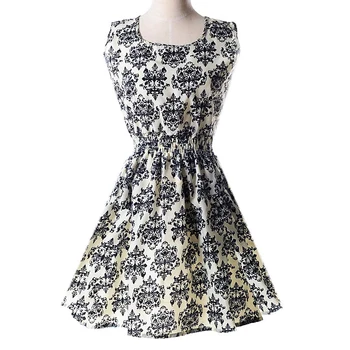 

SYB 2016 NEW Lady's Sleeveless O-neck Flower Printed Casual Mini Dress--White with blue-and-white porcelain Asian/US Size