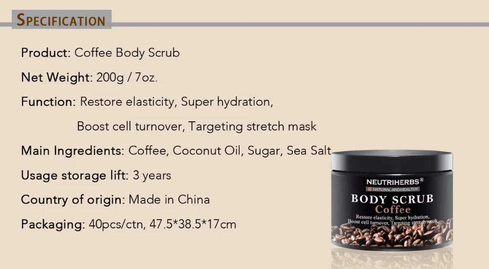 coffee body scrub-specification