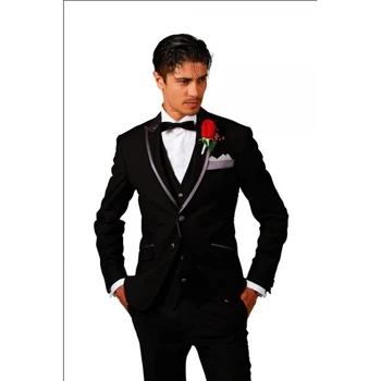 

Slim Fit Groom Tuxedo Black Groomsmen Peak Lapel Wedding/Dinner Suits Best Man Bridegroom men suit 2017 (Jacket+Pants+Tie+Vest)