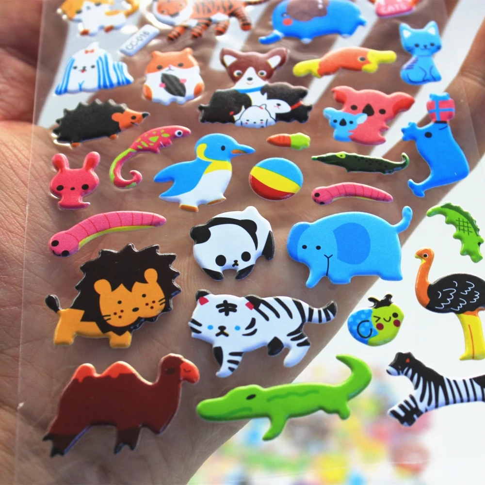 1Sheet animals Diary Decoration Stickers 3D PET bubble stickers Gift Children Toys CC 016 017