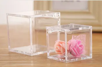 

120pcs Wedding Favor PS Environmental Flip Transparent Plastic Square Packing Box Candy Boxes 2 Sizes For U Pick wen4716