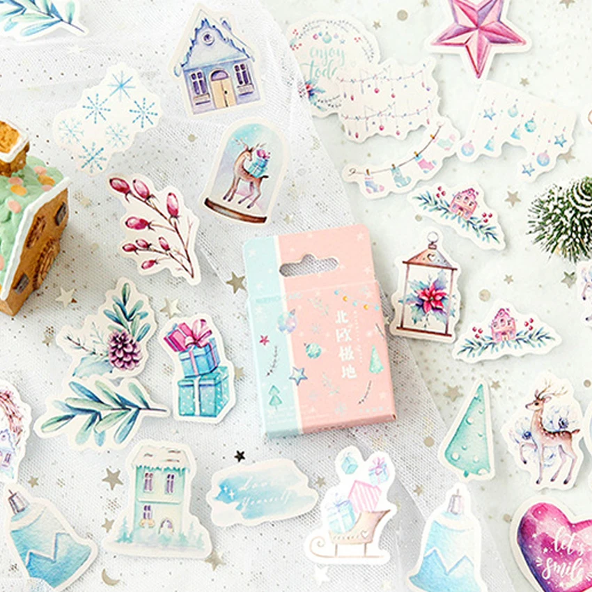 

46pcs/pack Nordic polar region Sticker Bag Paper Lable Stickers Scrapbooking Decorative Sticker Pack DIY Lovely Gifts for Kids