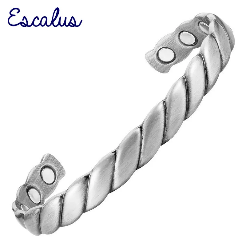 

Escalus Men And Women Pure Copper Antique Silver Fashion Jewelry Magnetic Charm Round Style Bracelet For Pain Relief