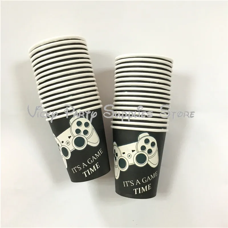 32 шт./лот гоночная игра черно-белая решетка тема Одноразовая чашка игра для мальчиков день рождения, детский душ бумажные чашки столовые приборы для вечеринки