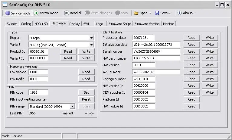 Service Mode - Hardware