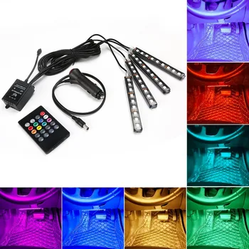 

4Pcs Car RGB LED DRL Strip Light LED Strip Lights Colors Car Interior Decorative Atmosphere Lamp With Remote Control Car Styling