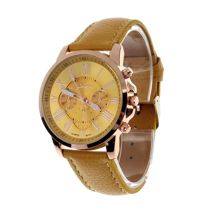 Модные мужские и женские часы relogio feminino римская лента, сиденье из искусственной кожи Аналоговые кварцевые наручные часы подарок relojes mujer 2019r - Цвет: Yellow