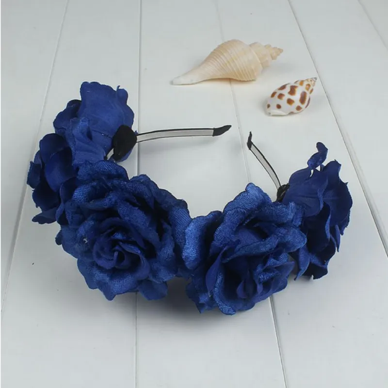 head scarves for women Purple Black Pink Fake Silk Flower Rose Hair Accessories Artificial flowers Hair Bands Beach Wedding Bridal Floral Hair Clip elastic headbands for women