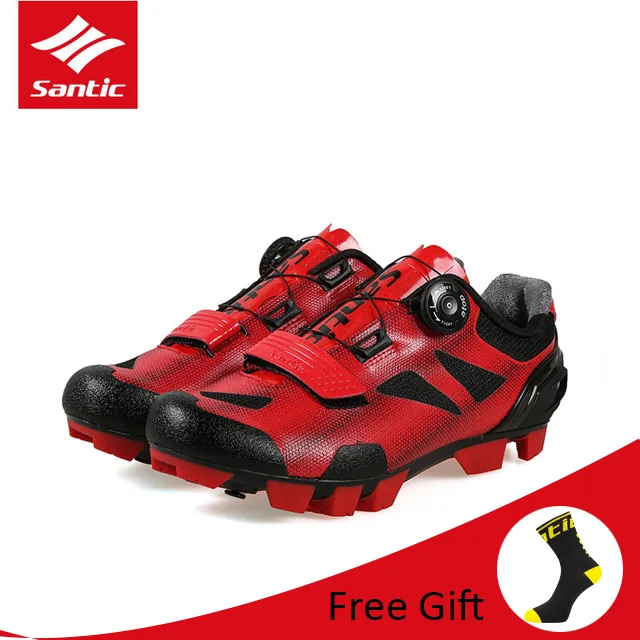 Santic Men Breathable Bicycle Cycling Shoes Professional MTB Mountain Bike Shoes Quick Dry PU Soft Elastic Lock Riding Shoes - Цвет: Red-MS17003