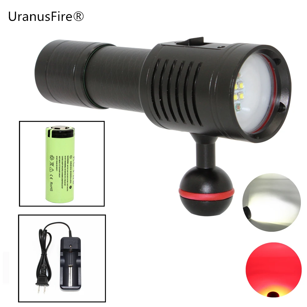 

Diving Flashlight Underwater Photography Video Light White Red 4 * XP-G2 + 2 * XPE LED Scuba Torch 6-Modes Photo Lighting Lamp