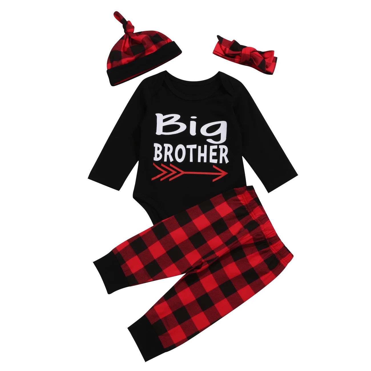 4 предмета, Рождественская семейная одежда для маленькой сестры/старшего брата, комбинезон в клетку для новорожденных девочек и мальчиков, комбинезон+ штаны+ шапочка, комплект одежды - Цвет: Big Brother