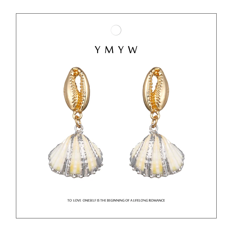 

YMYW Chic Trendy Elegant Shell Fan Small Drop Dangle Earrings Zinc Alloy Geometric Statement Earrings For Ladies Charms Brincos