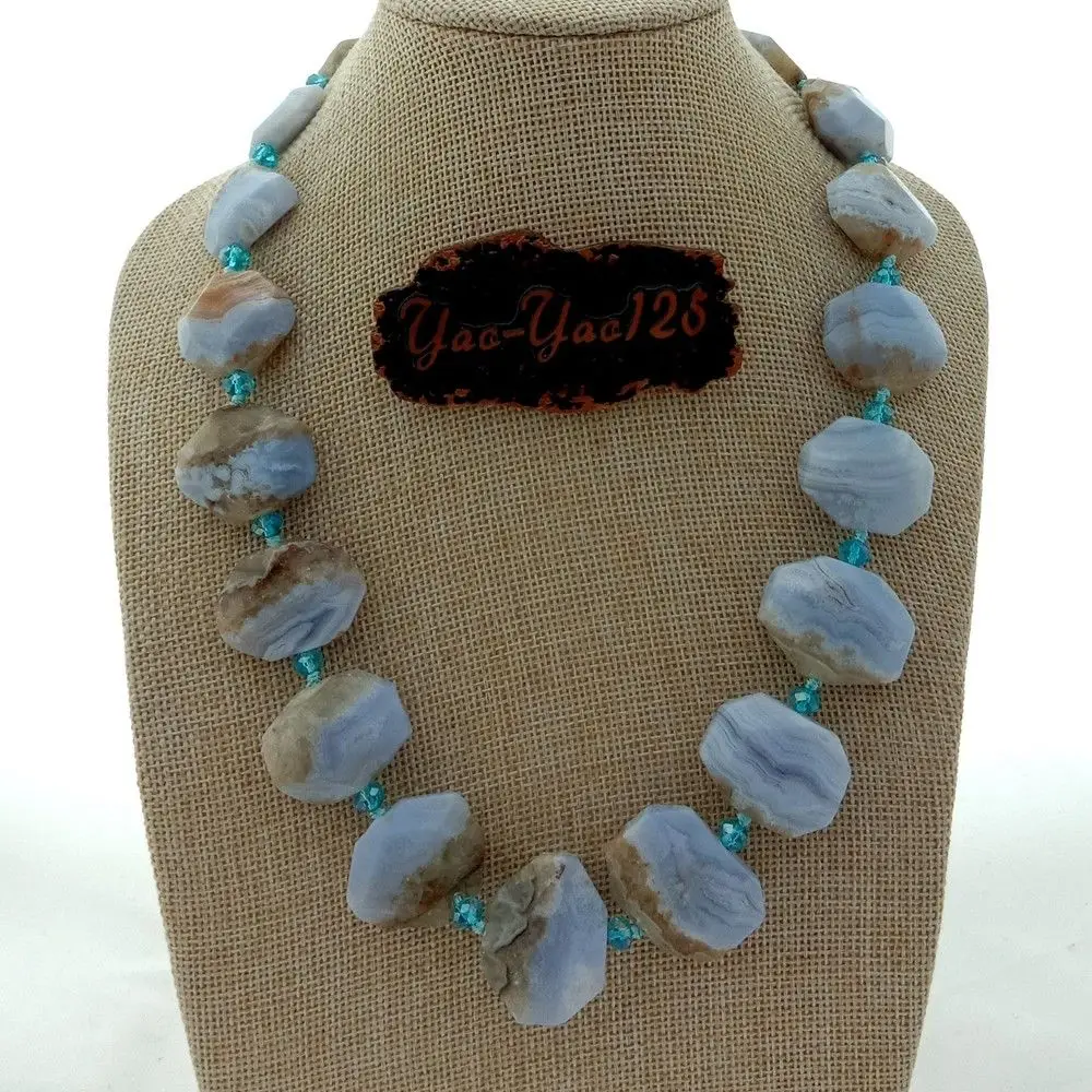 

20'' Blue Chalcedony Blue Lace Gems Stone Necklace