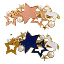 Минималистский металлический утки заколка для волос для женщин и девочек Цветной капли масла в звездочку и подвески в виде лошадок заколки заколка с жемчужиной