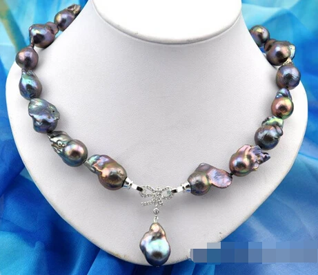 

huij 004902 Rare 18" baroque black keshi reborn pearl necklace pendant