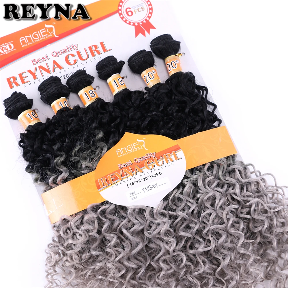 Reyna черные и серые афро кудрявые вьющиеся синтетические волосы для наращивания 6 шт./лот 200 г волосы для плетения вьющиеся пряди