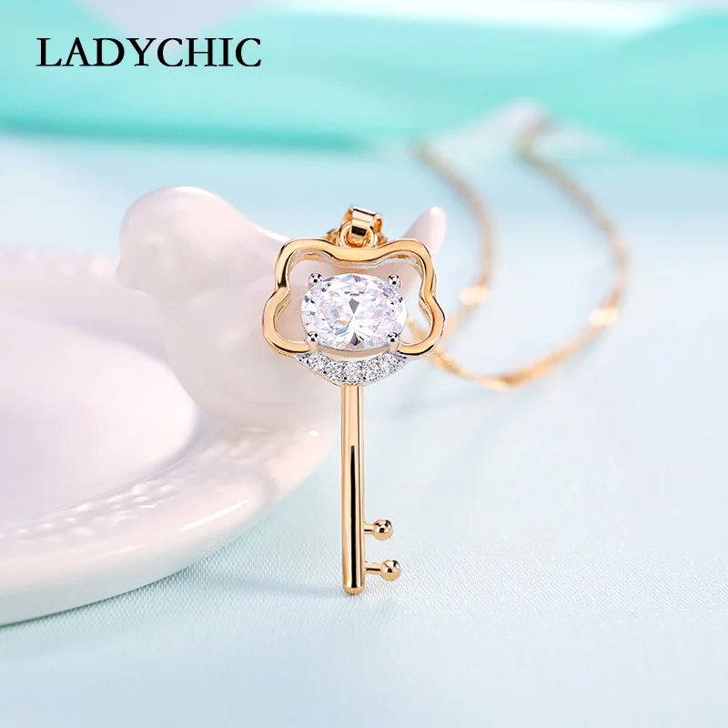LADYCHIC классическое Золотистое Ожерелье в форме ключа с кристаллом сверкающее