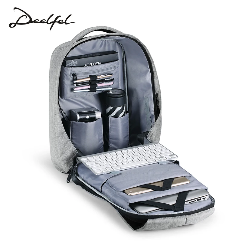 

DEELFEL Men Backpack USB Charging Men 15inch Laptop Backpacks With Reflective Stripe Travel Backpack For Teenager Bag School