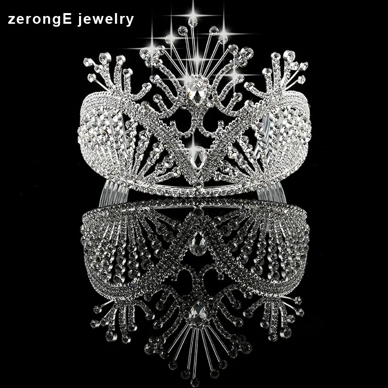 ZerongE jewelry Бесплатная доставка кастомизируемая тиара большой конкурс свадебная тиара из горного хрусталя серебряные вечерние подарок