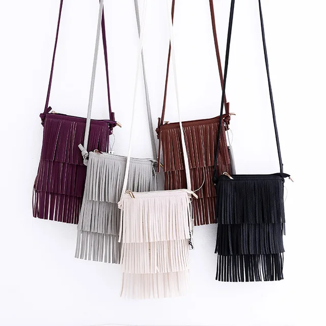 Vintage Women Shoulder Bags Pu Leather Tassel Handbags Zipper Vintage Women Shoulder Bags Pu Leather Tassel Handbags Zipper Crossbody Bag Lady Fashion Messenger Flap
