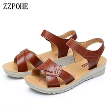 ZZPOHE/модные высококачественные кожаные женские летние сандалии для мам обувь на плоской подошве Удобные женские мягкие сандалии на платформе размера плюс