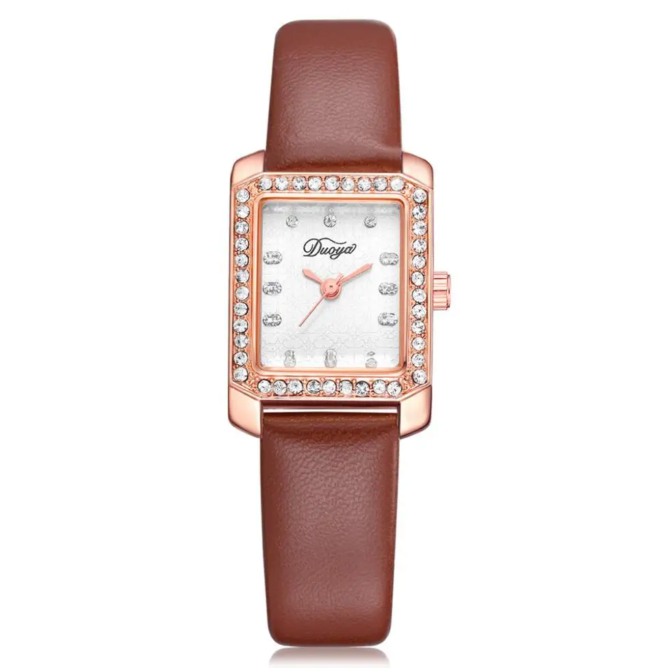 

Fashion Women Chic Elegant Squared Artificial Diamond Colorful Analog Pointer Ladies Watch Special Pattern leather wristwatch
