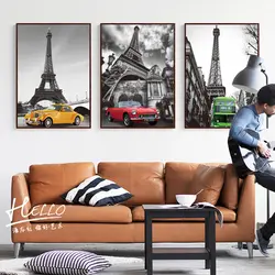 Современные Холст Картина Париж Эйфелева башня мост Плакаты и принты Черный и белый цвета стены Книги по искусству фотографии для Гостиная
