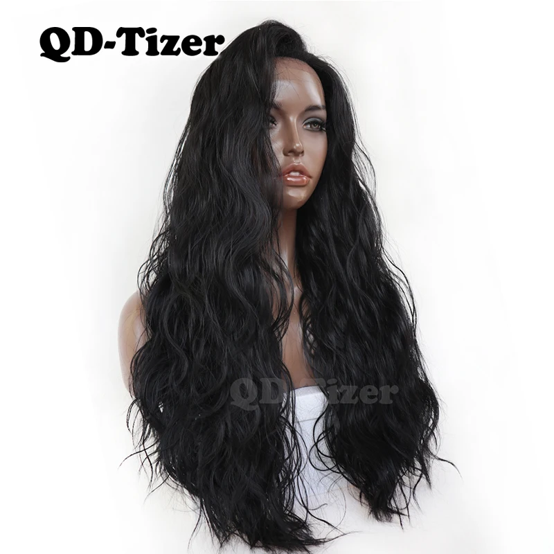

QD-Tizer Lace Front Wig Natural Wavy With Baby Hair Heat Resistant Synthetic Lace Front Wig for Black Women