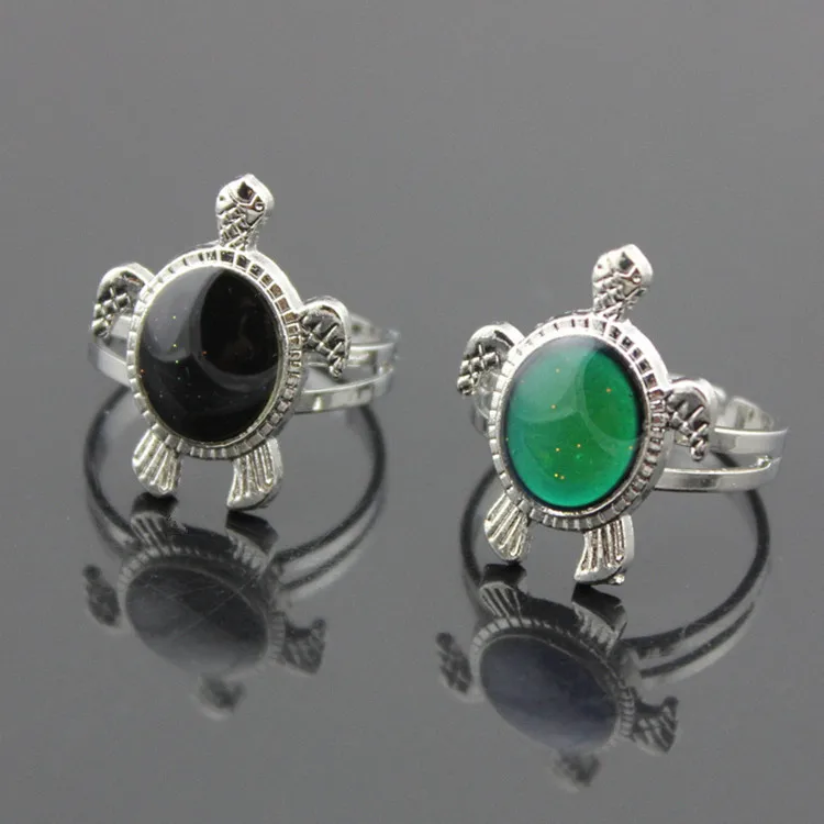 

Unique Lovely Silver Tone Sea Turtle Ring Colorful For Women Resizable Cute Changing Mood Temperature Emotion Feeling Jewelry