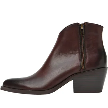 

Genuine Leather Women's boots Vintage black Ankle boots martens chelsea pointe Woman Shoes Zipper Low Heel Ladies Shoes