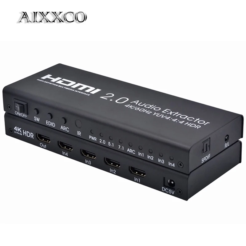 

AIXXCO 4K HDMI 2.0 4x1 Switch with Audio Extractor HDMI Splitter Switcher Support 4K/60Hz YUV 4:4:4 HDR For PS4 DVD TV HDTV