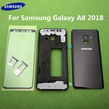 

For Samsung Galaxy A8 2018 A530 A530F Middle Front Frame Full Housing Rear Housing Bezel Holder Frame Back Glass Cover Case door