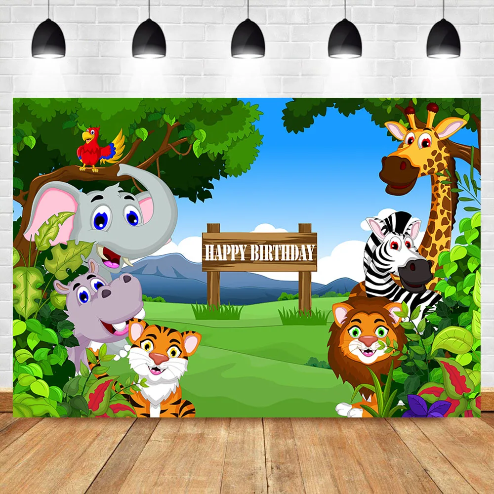 NeoBack сафари фон с изображением джунглей мультфильм животных детей для детского праздника в честь Дня рождения баннер фото фон десертный стол реквизиты-украшения