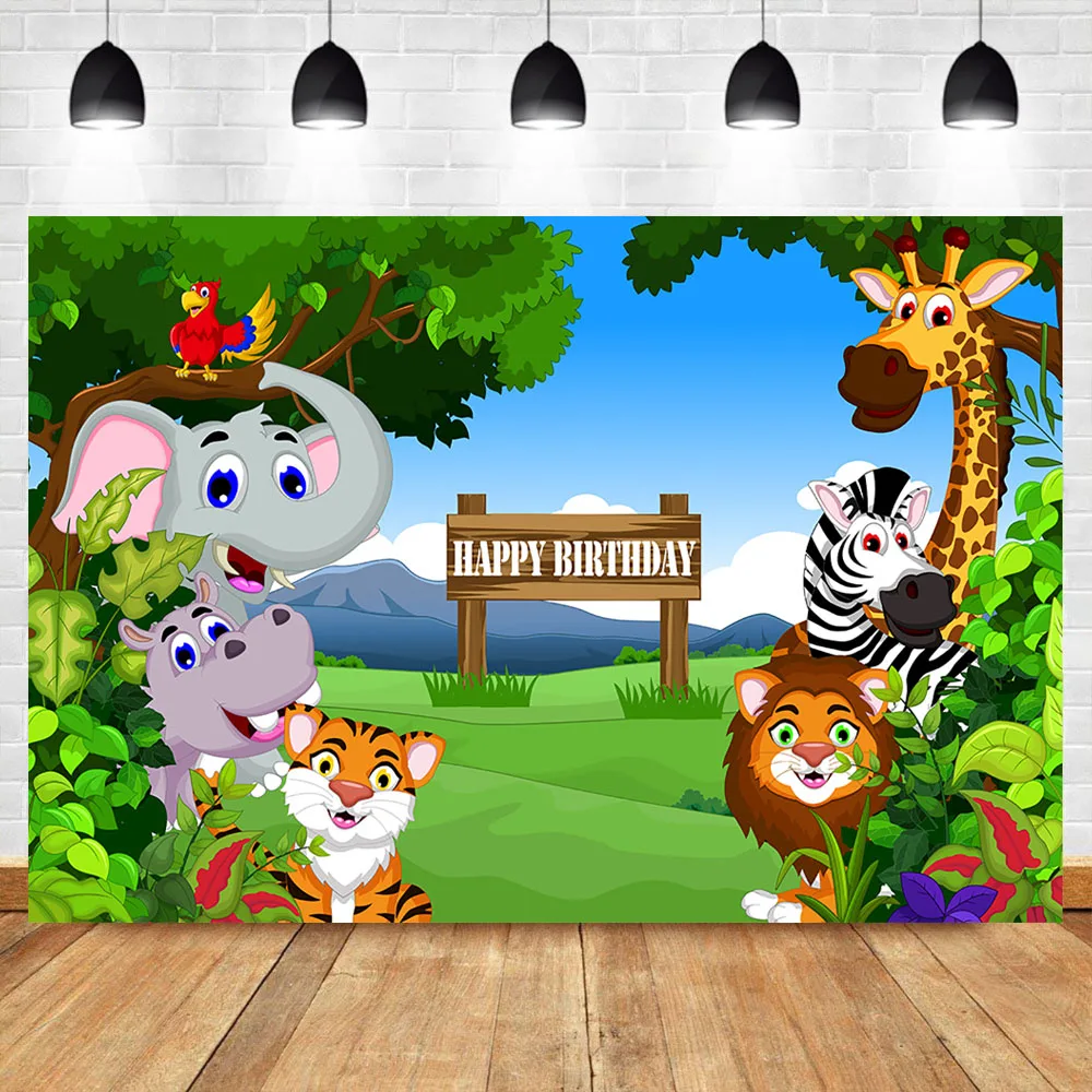 

NeoBack Safari Jungle Backdrop Cartoon Animal Kids Child Birthday Party Banner Photo Background Dessert Table Decorate Props